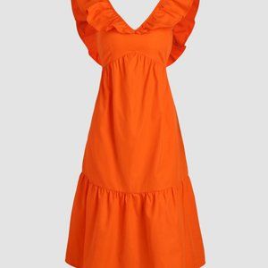 ORANGE Tie Back Ruffle Midi Dress